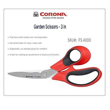 Corona Stainless Steel Floral Scissors, 3 Inch Blade, FS 4000, Red