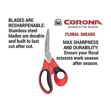 Corona Stainless Steel Floral Scissors, 3 Inch Blade, FS 4000, Red