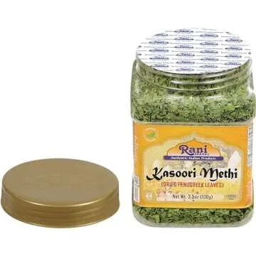 Rani Fenugreek Leaves Dried (Kasoori Methi) 3.5oz (100g) PET Jar ~ All Natural | Vegan | Gluten Friendly | NON-GMO | Kosher | Indian Origin