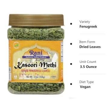 Rani Fenugreek Leaves Dried (Kasoori Methi) 3.5oz (100g) PET Jar ~ All Natural | Vegan | Gluten Friendly | NON-GMO | Kosher | Indian Origin