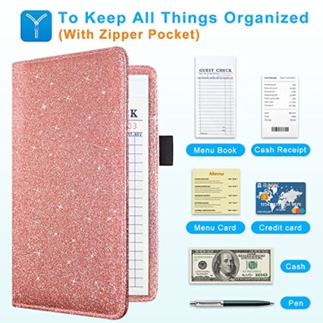 Stylish ACdream Server Book for Waitresses with Zipper Pocket