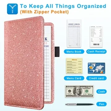 Stylish ACdream Server Book for Waitresses with Zipper Pocket