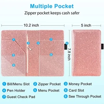 Stylish ACdream Server Book for Waitresses with Zipper Pocket