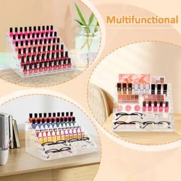 AumVum Nail Polish Organizer of 6 Layers Acrylic Nail Polish Display Rack, Paint Rack Essential Oil Holder Sunglasses Storage Cosmetic Display Cases 72 Bottles