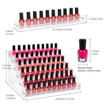 AumVum Nail Polish Organizer of 6 Layers Acrylic Nail Polish Display Rack, Paint Rack Essential Oil Holder Sunglasses Storage Cosmetic Display Cases 72 Bottles