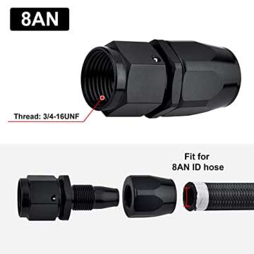 EVIL ENERGY 8AN Hose End Fitting Straight Swivel for CPE Braided Hose Black 2PCS
