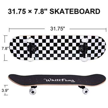 WhiteFang Skateboards for Beginners, Complete Skateboard 31 x 7.88, 7 Layer Canadian Maple Double Ki...