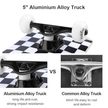 WhiteFang Skateboards for Beginners, Complete Skateboard 31 x 7.88, 7 Layer Canadian Maple Double Kick Concave Standard and Tricks Skateboards for Kids and Beginners (Check)