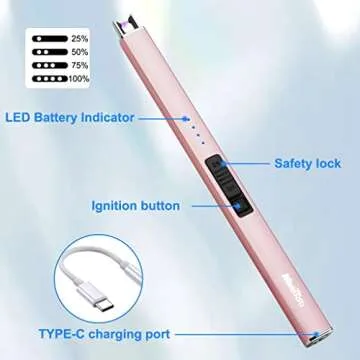 MeeToo Electric Candle Lighter Rechargeable Type-C - Gifts for Wife Men Women Nana, USB Plasma Arc Windproof Lighters for Candle Christmas Camping Kitchen Rose Gold