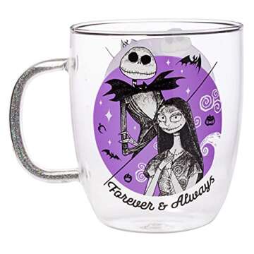 Silver Buffalo Disney Nightmare Before Christmas Forever and Always Glitter Handle Glass Mug, 14 Oun...