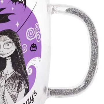 Silver Buffalo Disney Nightmare Before Christmas Forever and Always Glitter Handle Glass Mug, 14 Ounces