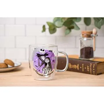 Silver Buffalo Disney Nightmare Before Christmas Forever and Always Glitter Handle Glass Mug, 14 Ounces