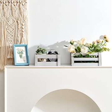 KMwares Set of 5 Vintage Rustic White Grey Wood Decorative Nesting Storage Crates with Open Handles - Multipurpose Wood Crafted Boxes/Bathroom Kitchen,Laundry Crates/Fruits & Vegetables Boxes