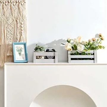 KMwares Set of 5 Vintage Rustic White Grey Wood Decorative Nesting Storage Crates with Open Handles - Multipurpose Wood Crafted Boxes/Bathroom Kitchen,Laundry Crates/Fruits & Vegetables Boxes