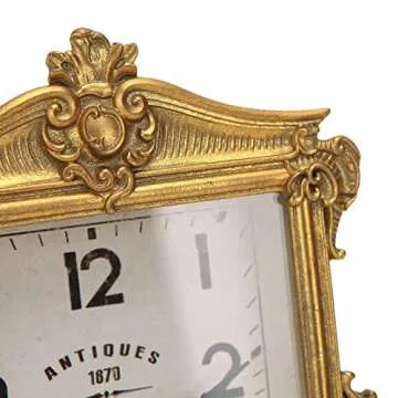 NIKKY HOME Vintage Gold Table Clock, Silent Non-Ticking Battery Operated Retro Desk Shelf Mantel Small Metal Clock for Living Room Decor