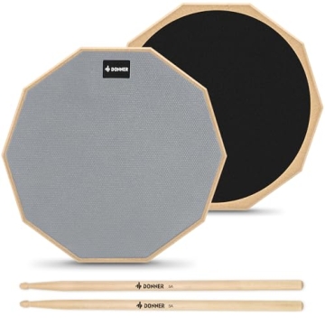 Donner Drum Practice Pad - 8 Inch Silent Dual-Sided Pad with Sticks in Gray