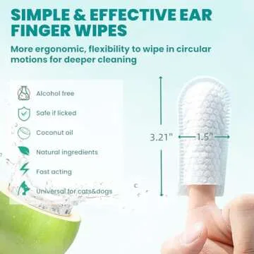 MEDUWEDU Ear Cleaner Finger Wipes 60 Counts, Dog Ear Cleaner, Grooming Kit Care for Dogs and Cats, Soft & Easy Otic Cleaning Pads, Remove Wax, Dirt & Stop Smelly, Itchy, Non-Irritating, Coconut Scent