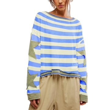 JINZIYINZI Womens Y2k Vintage Star Graphic Sweatshirts 2024 Aesthetic Harajuku Crew Neck Stripe Hood...