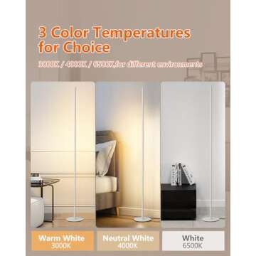 Modern Floor Lamp Led Standing Corner Lamp White Decor Contemporary Metal Floor Lamp for Living Room...
