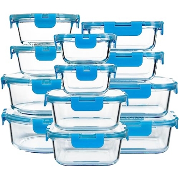 FAWLES 12 Pack Glass Meal Prep Containers with Airtight Lids