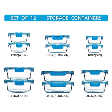 Glass Meal Prep Containers 12 Pack with Airtight Lids
