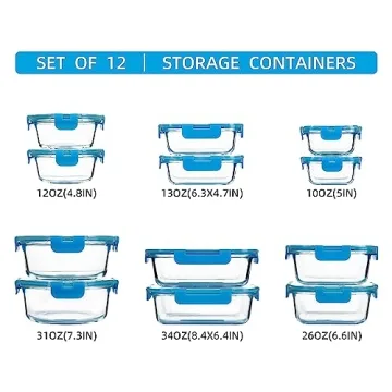 Glass Meal Prep Containers 12 Pack with Airtight Lids