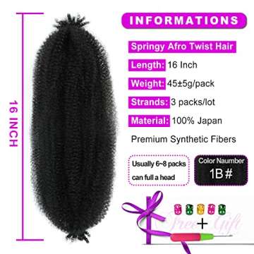 Afro Twist Hair 16Inch 3Packs Springy Afor Twist Hair Pre Fluffed Spring Twist Hair (16 Inch (Pack o...