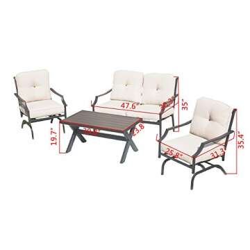 PatioFestival Patio Conversation Set Metal Outdoor Furniture Sets All Weather Cushioned Loveseat & 2 Rocking Chairs & 1 Coffee Table for Poolside Lawn Yard 4pcs