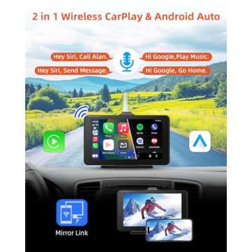 cogamichi Portable Carplay & Android Auto with 1080P Backup Camera, Car Screen x7 Inch HD IPS Touch ...