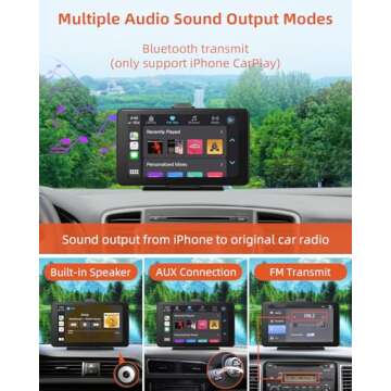 cogamichi Portable Carplay & Android Auto with 1080P Backup Camera, Car Screen x7 Inch HD IPS Touch Carplay Screen for Car Plug in, Car Play Dash Mount with AUX, FM, Siri, GPS Navigation