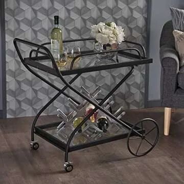 Elegant Iron Bar Cart with Glass Shelves for Entertaining