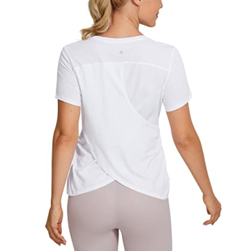 CRZ YOGA Women's Workout Short Sleeves Athleisure Shirts Split Back Yoga Top with Side Shirring Whit...