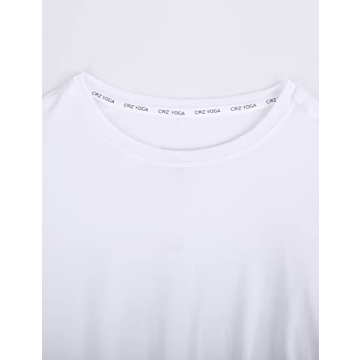 CRZ YOGA Women's Workout Short Sleeves Athleisure Shirts Split Back Yoga Top with Side Shirring White Large