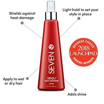 SEVEN Haircare RINZU Heat Defense Hair Spray, Heat Protection Spray for Hair with Castor Oil, Pro Vitamin B5, Shields Up to 450°F, Reduces Frizz, Adds Shine & Enhances Volume, Made in USA, 8 oz