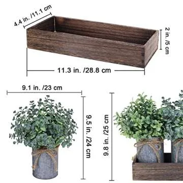 Set of 3 Mini Potted Plants Arrangement Faux Boxwood Eucalyptus Rosemary Plants in Rustic Galvanized...