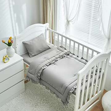 3 Pieces Crib Bedding Set - Adorable Ruffled Comforter with Sheet and Pillow