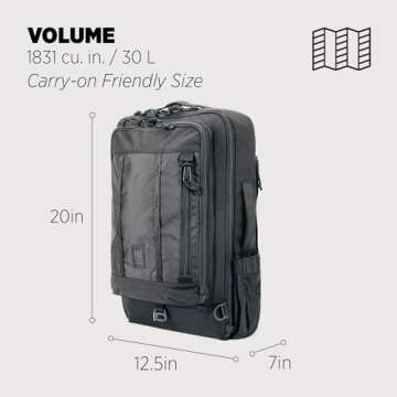 Topo Designs Global Travel Bag 30-40 Liter - Carry-on Compliant Versatile Pack, 3 Carry Options, Ext...