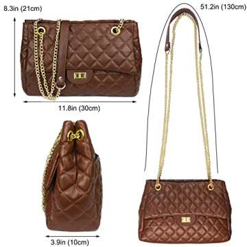 Rejolly Quilted Shoulder Bags for Women PU Leather Ladies Crossbody Handbag Stylish Envelope Purse with Chain Strap (Coffee)