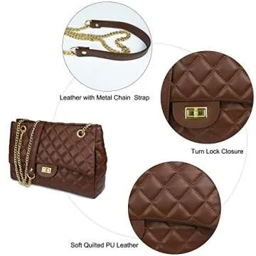 Rejolly Quilted Shoulder Bags for Women PU Leather Ladies Crossbody Handbag Stylish Envelope Purse with Chain Strap (Coffee)