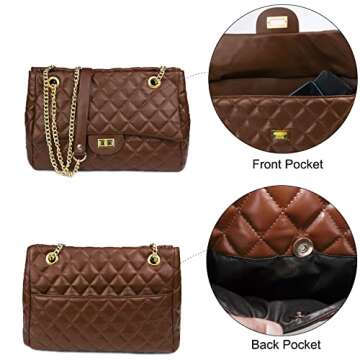 Rejolly Quilted Shoulder Bags for Women PU Leather Ladies Crossbody Handbag Stylish Envelope Purse with Chain Strap (Coffee)