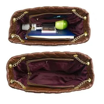 Rejolly Quilted Shoulder Bags for Women PU Leather Ladies Crossbody Handbag Stylish Envelope Purse with Chain Strap (Coffee)