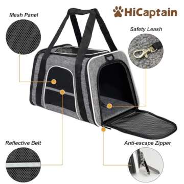 HiCaptain Soft Cat Carrier with Top Mesh Window - Pet Carrier Breathable for Medium Cats and Small Dogs Puppies up to 15 lb (Gray)