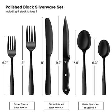 NETANY 24 Pieces Black Silverware Set, Black Flatware Set, Food-Grade Stainless Steel Cutlery Set fo...