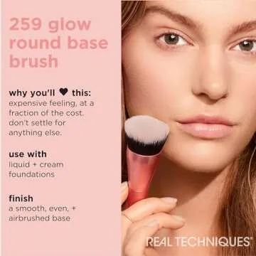 Real Techniques Glow Round Base Makeup Brush, For Liquid & Cream Makeup, Flat Top Foundation Brush For Buffing & Blending Up Coverage, Dense, Synthetic Bristles, Vegan & Cruelty Free, 1 Count