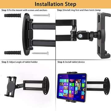 Mippko Foldable Tablet Wall Mount Holder for 7~12.9 inch Tablets iPad/Nexus/LG G Pads/e-Reader/Switch, Adjustable Extension Articulating Arm Swivels Mount (Black)