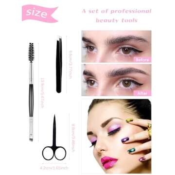 EBANKU 7pcs Eyelash Comb Brush Tools Eyebrow Brush Comb Eyelash Separator Tool Professional Eye Brow Spoolie Brushes for Makeup Grooming Eyelash Curler Silicone Refill Pads Tweezers Scissors