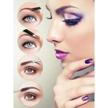 EBANKU 7pcs Eyelash Comb Brush Tools Eyebrow Brush Comb Eyelash Separator Tool Professional Eye Brow Spoolie Brushes for Makeup Grooming Eyelash Curler Silicone Refill Pads Tweezers Scissors