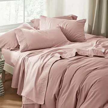 Bedsure California King Sheet Sets - 4 Pieces Soft Cal King Sheets - Breathable & Cooling - Hotel Luxury - Easy Care Polyester Microfiber Bedding for Women, Men, Dusty Pink