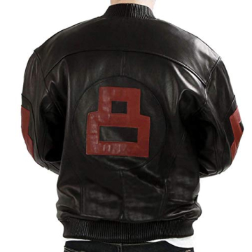 Mens 8 Eight Ball Logo Biker Letterman Varsity Bomber Black Red Leather Jacket