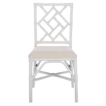 SAFAVIEH Home Bhumi Coastal White Rattan Accent Chair with Cushion (Set of 2)